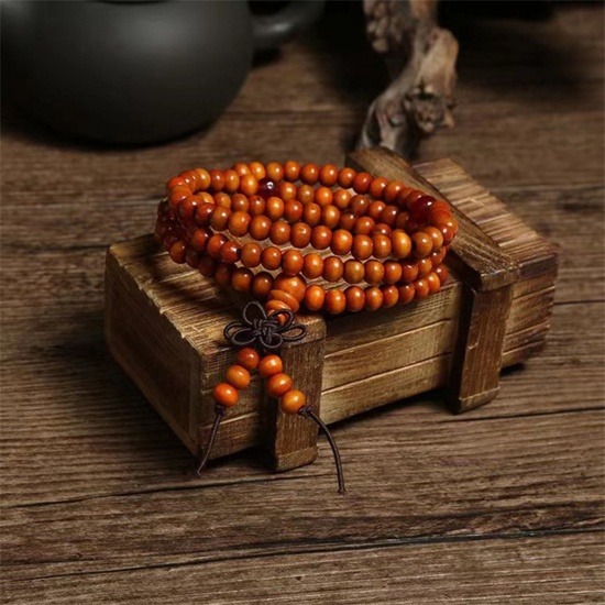 Picture of 1 Piece Wood Ethnic Dainty Bracelets Delicate Bracelets Beaded Bracelet Orange 65cm(25 5/8") long