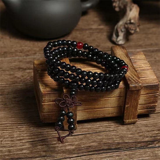 Picture of 1 Piece Wood Ethnic Dainty Bracelets Delicate Bracelets Beaded Bracelet Black 65cm(25 5/8") long