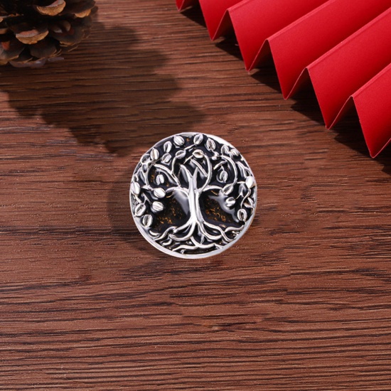 Picture of 1 Piece Retro Pin Brooches Round Tree of Life Antique Silver Color 2.7cm x 2.7cm