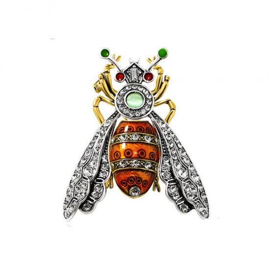 Picture of 1 Piece Insect Pin Brooches Moth Enamel Multicolor Rhinestone 6.6cm x 5.5cm