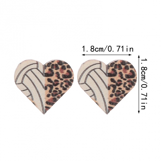 Picture of 1 Pair Wood Sport Ear Post Stud Earrings Multicolor Heart Baseball 1.8cm x 1.8cm