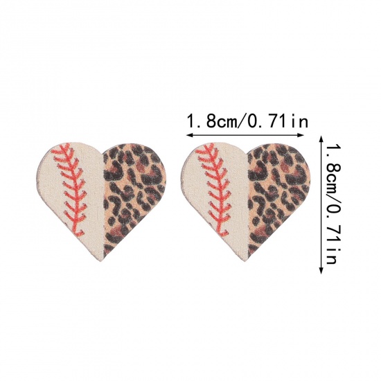 Picture of 1 Pair Wood Sport Ear Post Stud Earrings Multicolor Heart Tennis 1.8cm x 1.8cm