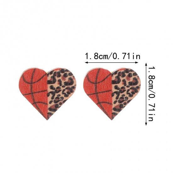 Picture of 1 Pair Wood Sport Ear Post Stud Earrings Multicolor Heart Basketball 1.8cm x 1.8cm