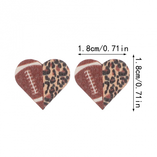 Picture of 1 Pair Wood Sport Ear Post Stud Earrings Multicolor Heart Football 1.8cm x 1.8cm