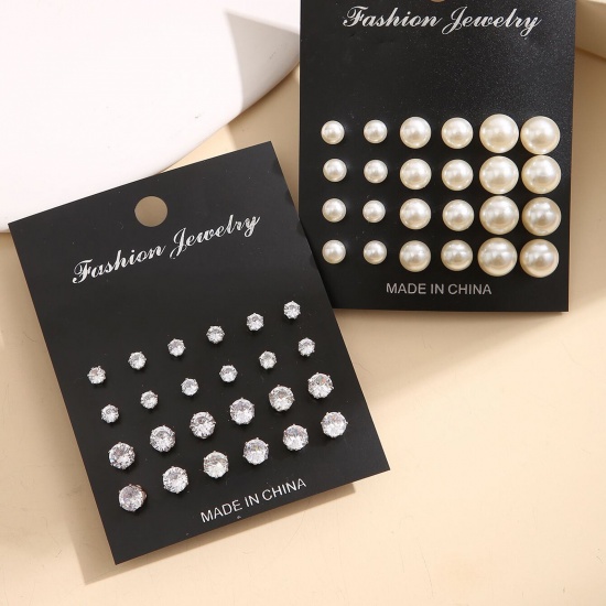 Picture of 1 Set ( 24 Pairs/Set) Stylish Earrings White Imitation Pearl 2cm-5cm