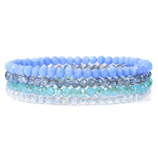 Picture of 1 Set ( 4 PCs/Set) Crystal Simple Dainty Bracelets Delicate Bracelets Beaded Bracelet Light Blue Elastic 19cm(7 4/8") long