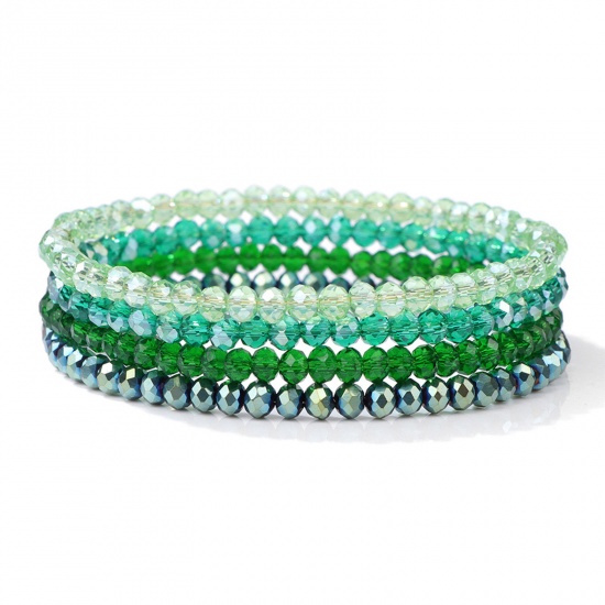 Picture of 1 Set ( 4 PCs/Set) Crystal Simple Dainty Bracelets Delicate Bracelets Beaded Bracelet Green Elastic 19cm(7 4/8") long