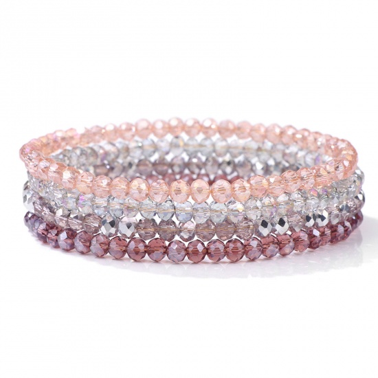 Picture of 1 Set ( 4 PCs/Set) Crystal Simple Dainty Bracelets Delicate Bracelets Beaded Bracelet Multicolor Elastic 19cm(7 4/8") long