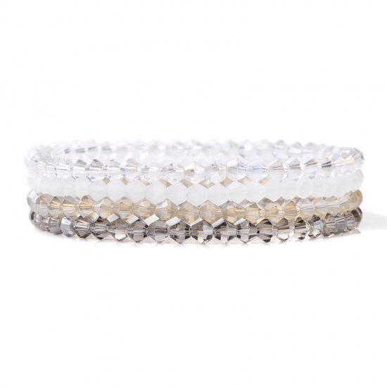 Picture of 1 Set ( 4 PCs/Set) Crystal Simple Dainty Bracelets Delicate Bracelets Beaded Bracelet Grayish White Elastic 19cm(7 4/8") long