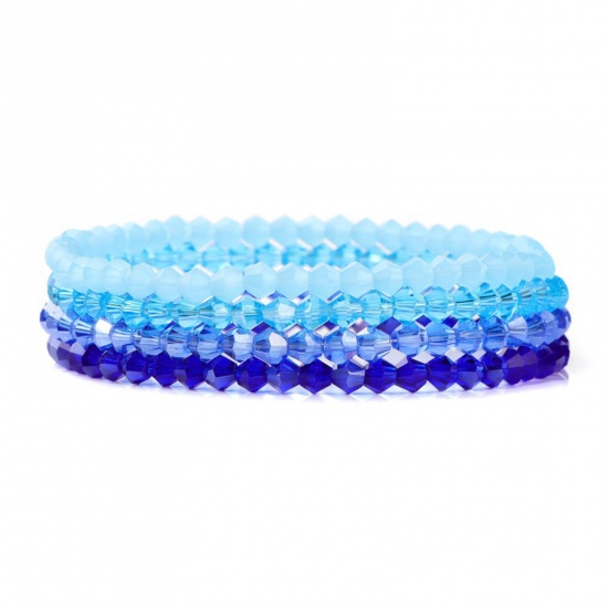 Picture of 1 Set ( 4 PCs/Set) Crystal Simple Dainty Bracelets Delicate Bracelets Beaded Bracelet Blue Elastic 19cm(7 4/8") long
