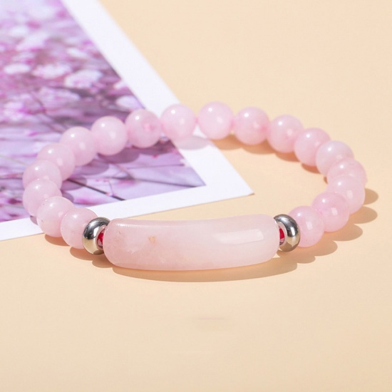 Immagine di 1 Pz Quarzo Rosa Stile Bohemien Bracciali Delicato bracciali delicate braccialetto in rilievo Rosa Tubo Curvo Elastico 18cm Lunghezza