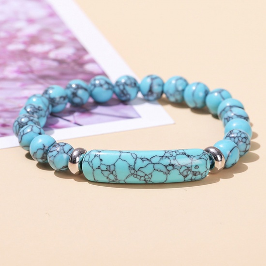 Immagine di 1 Pz Turchese Blu Stile Bohemien Bracciali Delicato bracciali delicate braccialetto in rilievo Blu Tubo Curvo Elastico 18cm Lunghezza