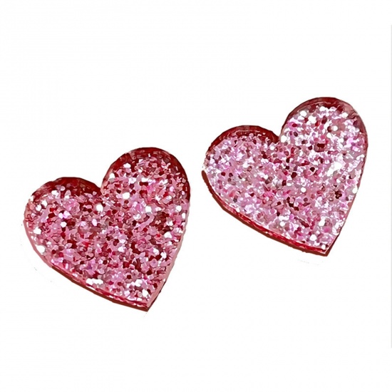 Bild von 1 Paar Acryl Valentinstag Ohrring Ohrstecker Rosa Herz Glitzert 1.6cm