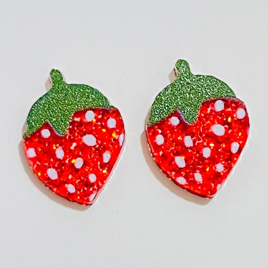 Bild von 1 Paar Acryl Valentinstag Ohrring Ohrstecker Bunt Erdbeeren Glitzert 1.6cm
