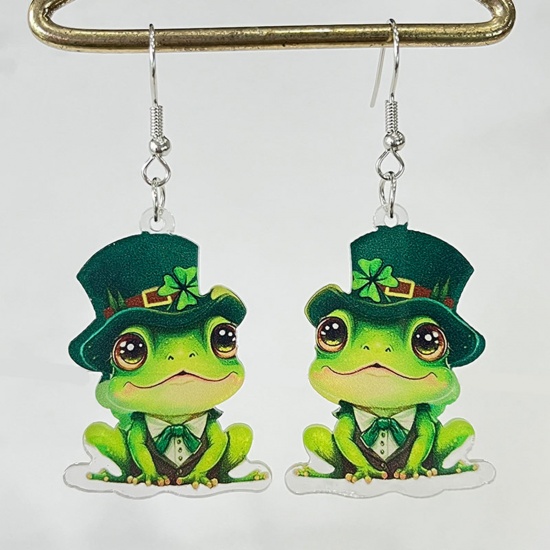 Bild von 1 Paar Acryl St. Parkertag Ohrring Grün & Gelb Frosch Hut 6cm