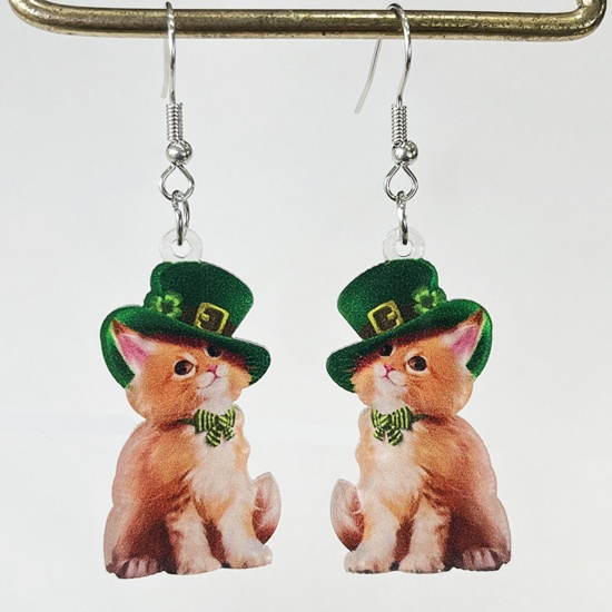 Bild von 1 Paar Acryl St. Parkertag Ohrring Bunt Katze Hut 6cm