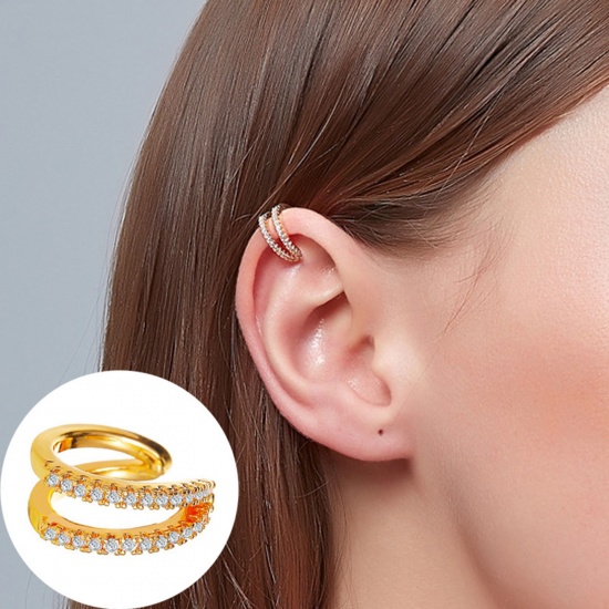 Immagine di 1 Pz Ottone Stile Ins Orecchini a Clip Senza Piercing KC Placcato Oro Trasparente Strass 0.9cm-2cm