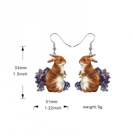 Picture of 1 Pair Wood Easter Day Earrings Multicolor Rabbit Animal Flower 3.3cm x 3.1cm