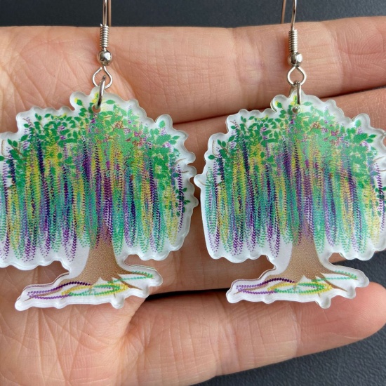 Picture of 1 Pair Acrylic Stylish Earrings Multicolor Tree 4cm x 3.9cm