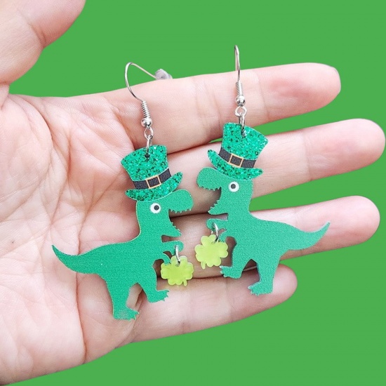 Immagine di 1 Paio Acrilato Festa di San Patrizio Orecchino Giallo Pallido & Verde Dinosauro Cappello 6.5cm