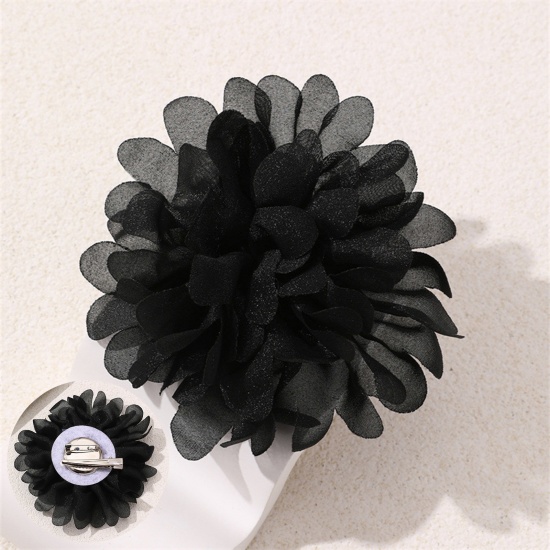 Picture of 1 Piece Polyester Elegant Pin Brooches Camellia Flower Black 10cm x 10cm