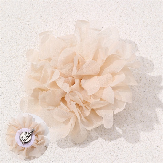 Picture of 1 Piece Polyester Elegant Pin Brooches Camellia Flower Apricot Beige 10cm x 10cm