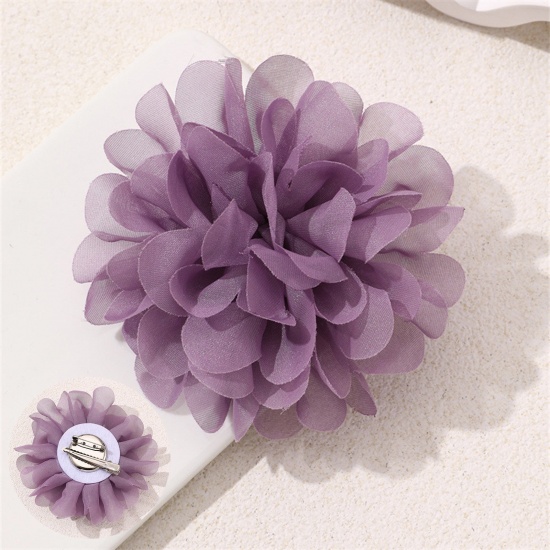 Picture of 1 Piece Polyester Elegant Pin Brooches Camellia Flower Purple 10cm x 10cm