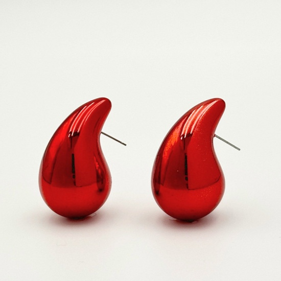 Immagine di 1 Paio CCB Plastico Stile Ins Orecchini a Perno Rosso Anacardi Goccia 2.3cm