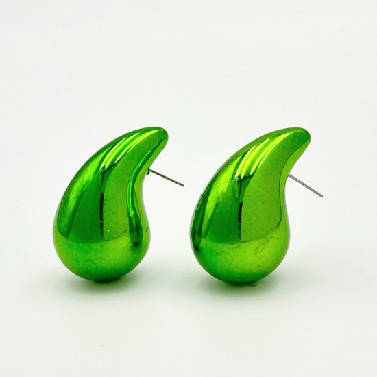 Immagine di 1 Paio CCB Plastico Stile Ins Orecchini a Perno Verde Anacardi Goccia 2.3cm