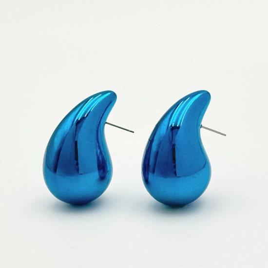 Immagine di 1 Paio CCB Plastico Stile Ins Orecchini a Perno Blu Anacardi Goccia 2.3cm