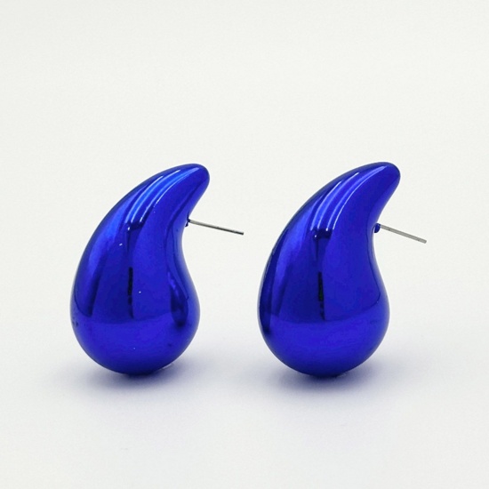Immagine di 1 Paio CCB Plastico Stile Ins Orecchini a Perno Blu Marino Anacardi Goccia 2.3cm