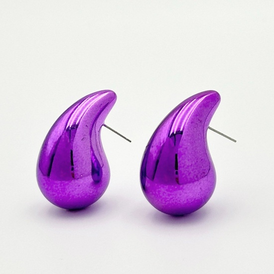 Immagine di 1 Paio CCB Plastico Stile Ins Orecchini a Perno Colore Viola Anacardi Goccia 2.3cm