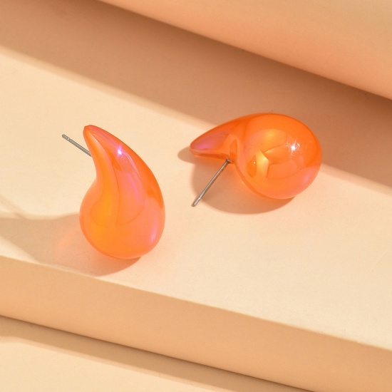 Immagine di 1 Paio Acrilato Elegante Orecchini a Perno Arancione Anacardi Goccia Colorato 3cm
