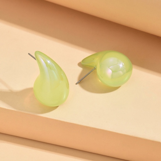 Bild von 1 Paar Acryl Stilvoll Ohrring Ohrstecker Grün Cashew Tropfen Farbenfroh 3cm