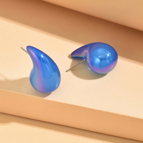 Bild von 1 Paar Acryl Stilvoll Ohrring Ohrstecker Blau Cashew Tropfen Farbenfroh 3cm