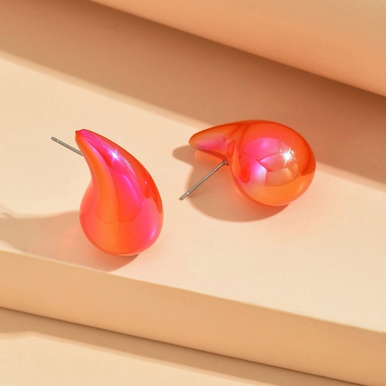 Bild von 1 Paar Acryl Stilvoll Ohrring Ohrstecker Orangerot Cashew Tropfen Farbenfroh 3cm