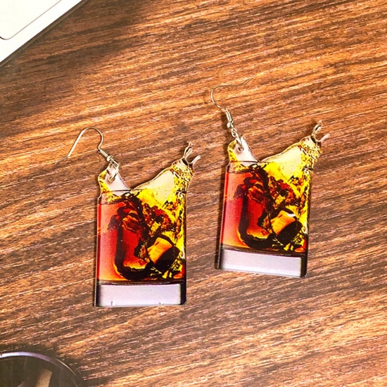 Picture of 1 Pair Acrylic Stylish Thanksgiving's Day Earrings Yellow & Orange Coke Cup 7cm