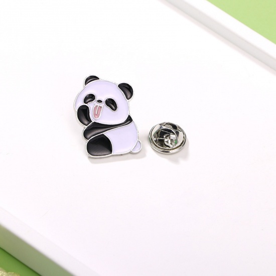 Immagine di 1 Pz Pittura Giapponese Vintage Tensha Spilla Panda Tono Argento Nero & Bianco Smalto 2cm