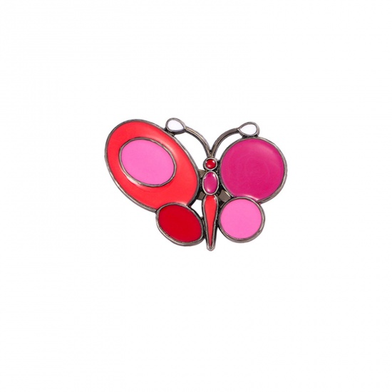 Picture of 1 Piece Insect Pin Brooches Butterfly Animal Fuchsia Enamel 2.7cm x 2cm