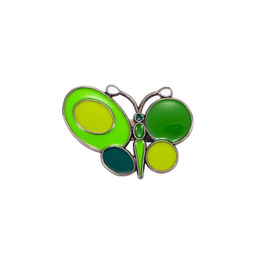 Picture of 1 Piece Insect Pin Brooches Butterfly Animal Green Enamel 2.7cm x 2cm