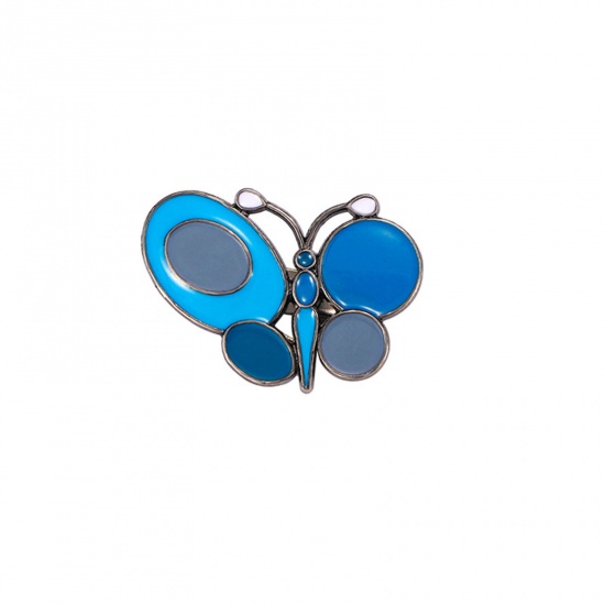 Picture of 1 Piece Insect Pin Brooches Butterfly Animal Blue Enamel 2.7cm x 2cm