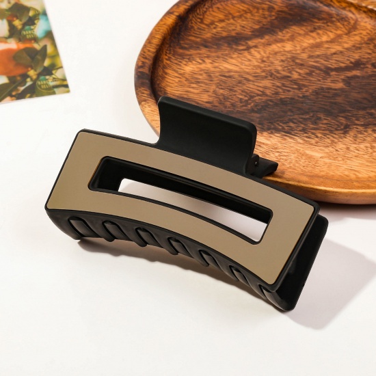 Immagine di 1 Pz Resina Elegante Fermaglio per Capelli Marrone Chiaro Rettangolo Smerigliato 10cm x 5.5cm