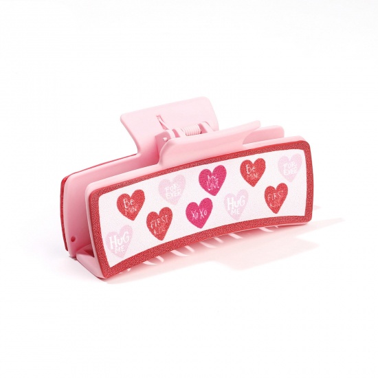 Immagine di 1 Pz PU Cuoio San Valentino Fermaglio per Capelli Rosa Rettangolo Cuore 10.5cm x 5.2cm