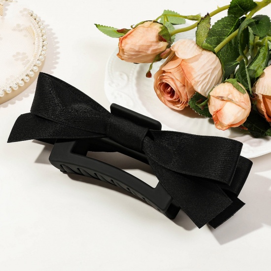 Picture of 1 Piece Resin Elegant Hair Claw Clips Clamps Black Bowknot 15cm x 5cm