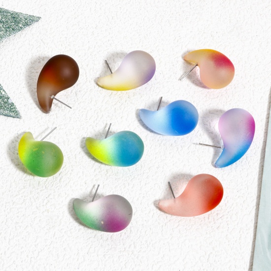 Bild von 10 Stück Acryl Ohrring Ohrstecker Zufällig Gemischte Farben Tropfen Farbverlauf 3cm x 1.7cm, Drahtstärke: (21 gauge)