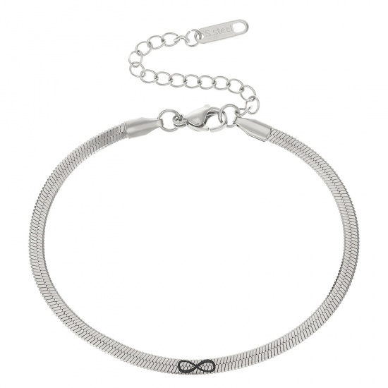 Picture of 1 Piece Stainless Steel Valentine's Day Bracelets Silver Tone Infinity Symbol 23cm(9") long