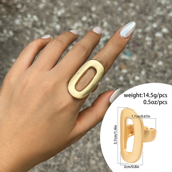 Picture of 1 Piece Geometric Open Adjustable Rings Matt Gold Hollow Oval 17mm(US Size 6.5)