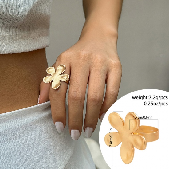 Picture of 1 Piece Geometric Open Adjustable Rings Matt Gold Flower 17mm(US Size 6.5)