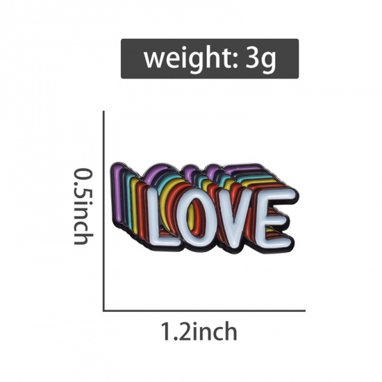 1 個 おしゃれ ブローチ 虹 文字 " LOVE " エナメル 3cm x 1.5cm、 の画像