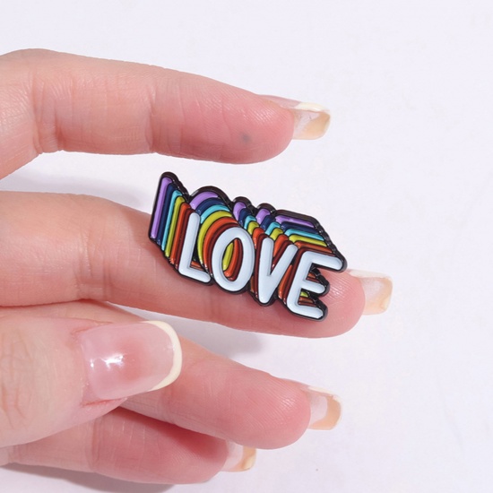Bild von 1 Stück Stilvoll Brosche Regenbogen Message " LOVE " Emaille 3cm x 1.5cm